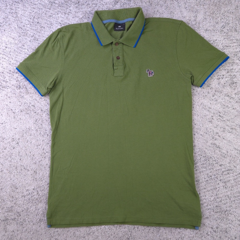 Paul Smith Polo Shirt Mens Medium Slim Fit Zebra Logo Olive Green Short Sleeve